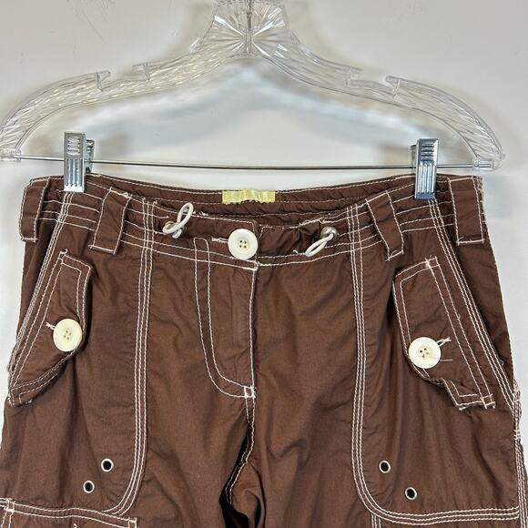 Vintage Y2K Light Cargo Pants Utility Streetwear Brown Sz L Embroidered Grunge - Picture 2 of 8